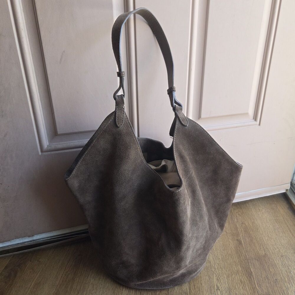 Made in Italy Brown Suede Leather Hobo Shoulder Bag Purse w Matching Pouch